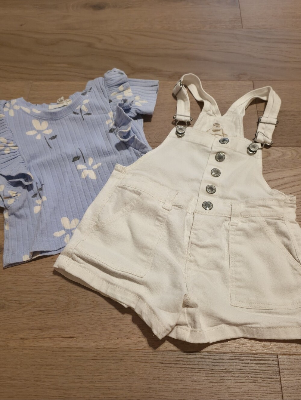 Jessica Simpson Cream Button-Front Kids Denim Overalls